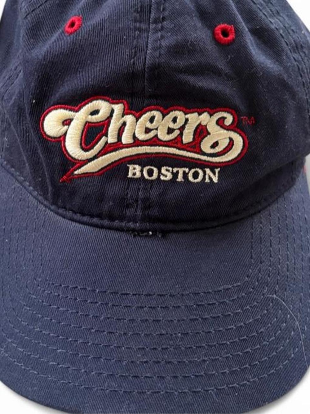 Brandy Melville Navy Baseball Cap with Red and Cream Embroidery - Picture 7 of 7